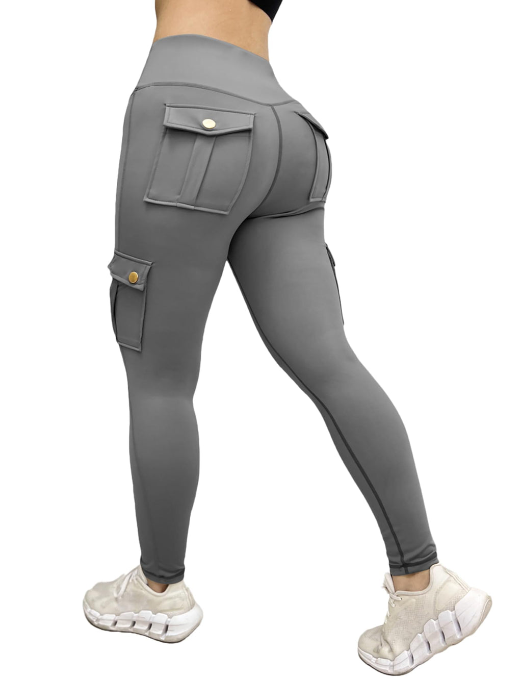 VELOUR Butt Lifting Cargo Leggings — grey high-waist sculpting leggings with pockets