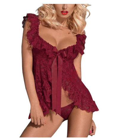 VELOUR Plus Size Lace Lingerie Set with Sheer Nightgown