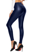 VELOUR Faux Leather Fleece-Lined Leggings — navy high-waist warm winter leggings