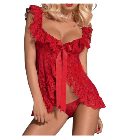 VELOUR Plus Size Lace Lingerie Set with Sheer Nightgown