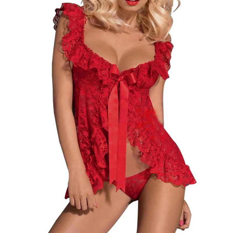 VELOUR Plus Size Lace Lingerie Set with Sheer Nightgown