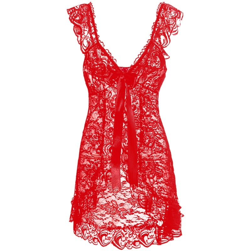 VELOUR Plus Size Lace Lingerie Set with Sheer Nightgown