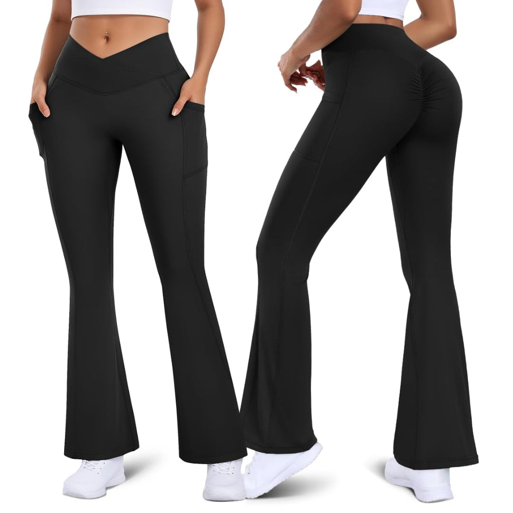 V-Crossover Flare Leggings with Pockets