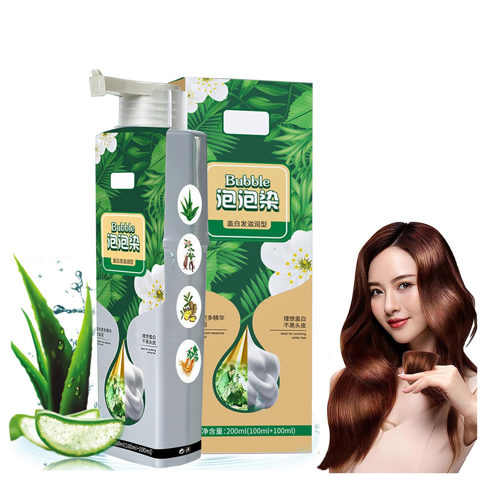 Plant-Based Bubble Hair Dye Shampoo for Gray Hair (Brown-Black)