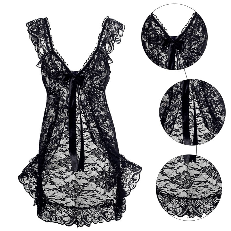 VELOUR Plus Size Lace Lingerie Set with Sheer Nightgown