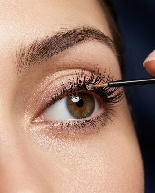 The Lash Serum — woman applying eyelash growth serum, PORÉ