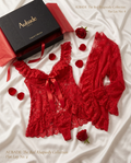 VELOUR Lace Lingerie Set with Sheer Nightgown flat lay