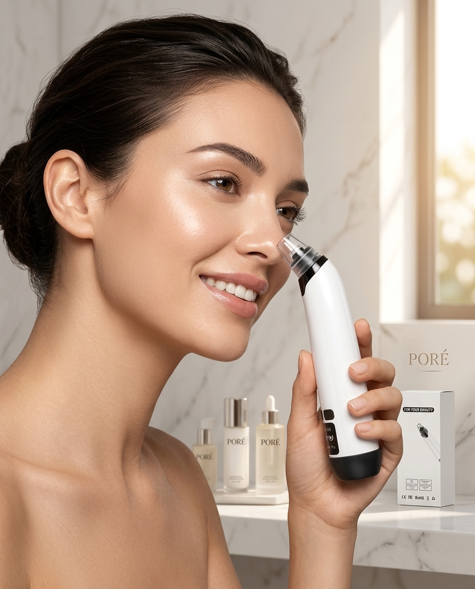 PORÉ Perfect Pore Blackhead Vacuum — woman using the device