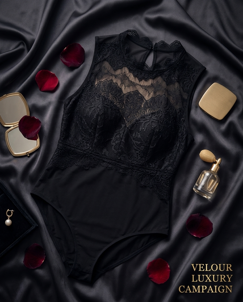 VELOUR Plus Size Lace Lingerie Set — flat lay