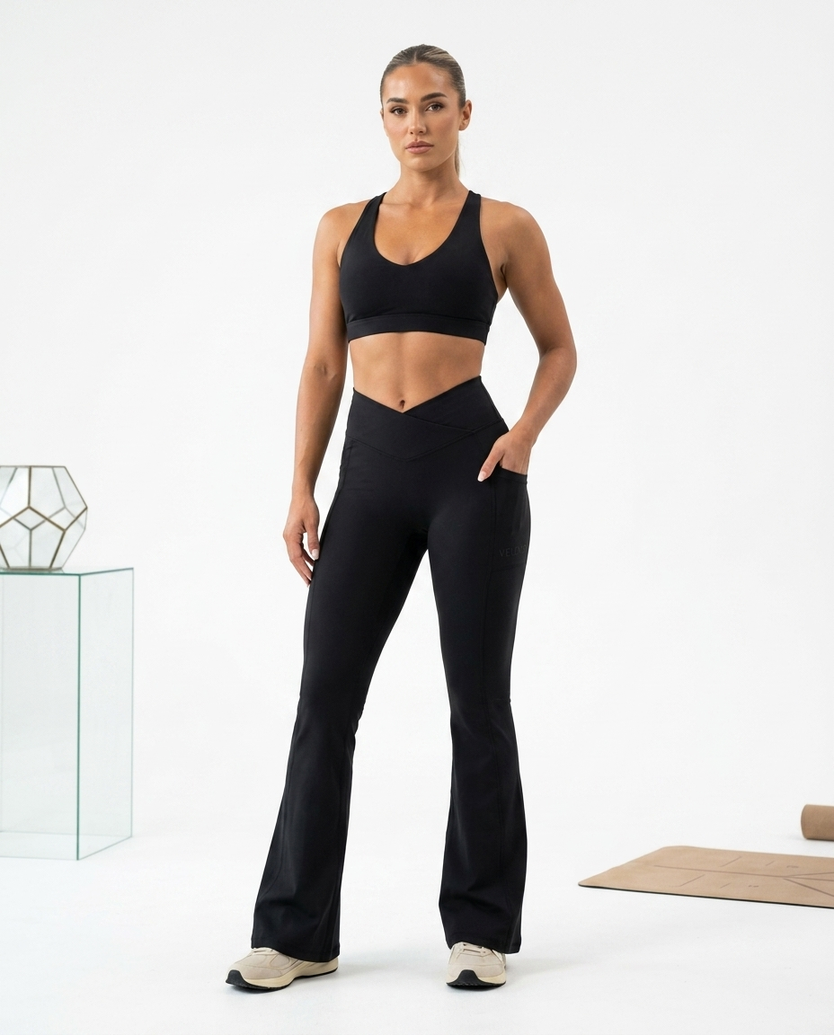 V-Crossover Flare Leggings with Pockets